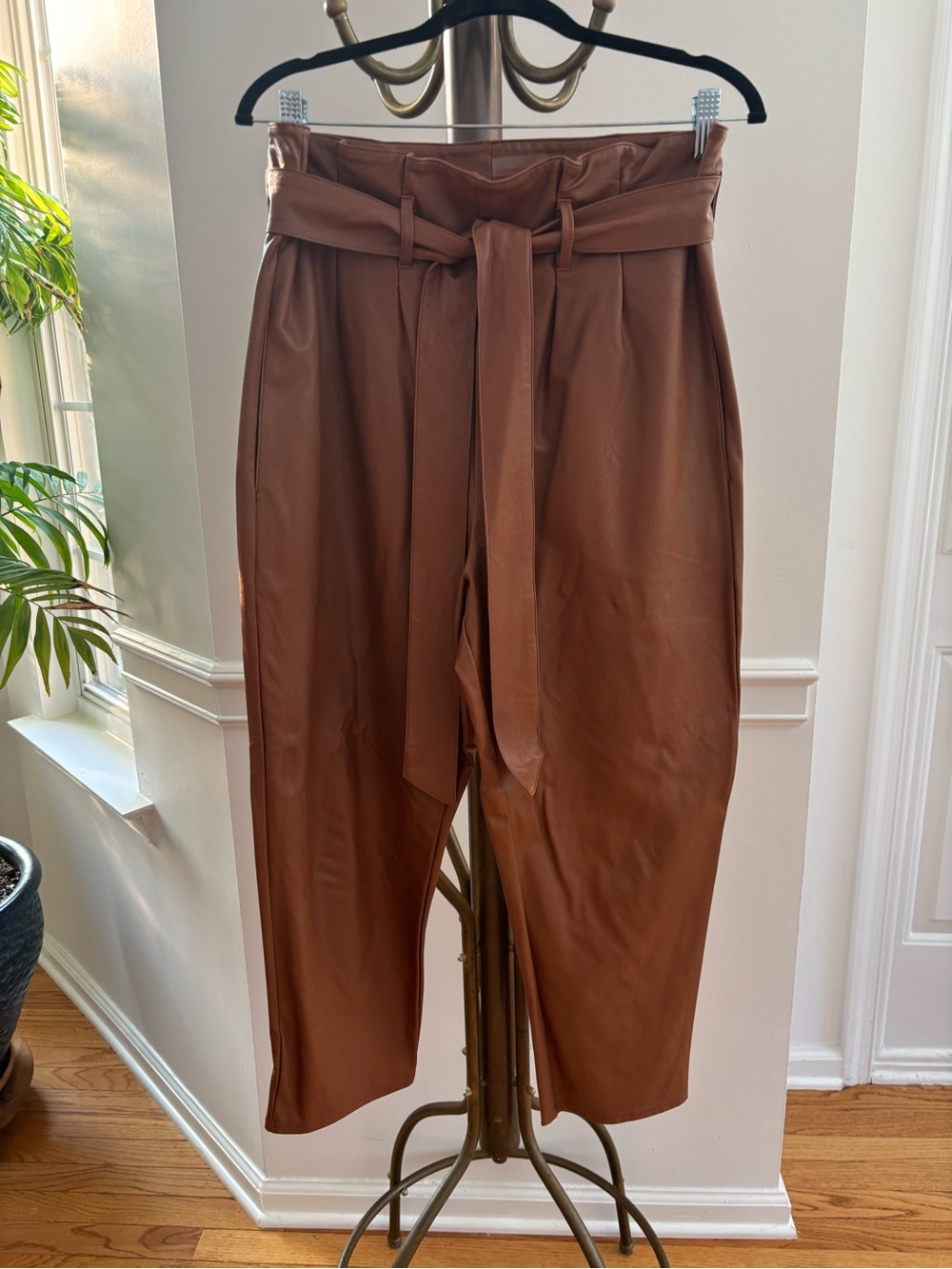 Commando Brown High-Waist Paperbag Wide-Leg Faux Leather Pants